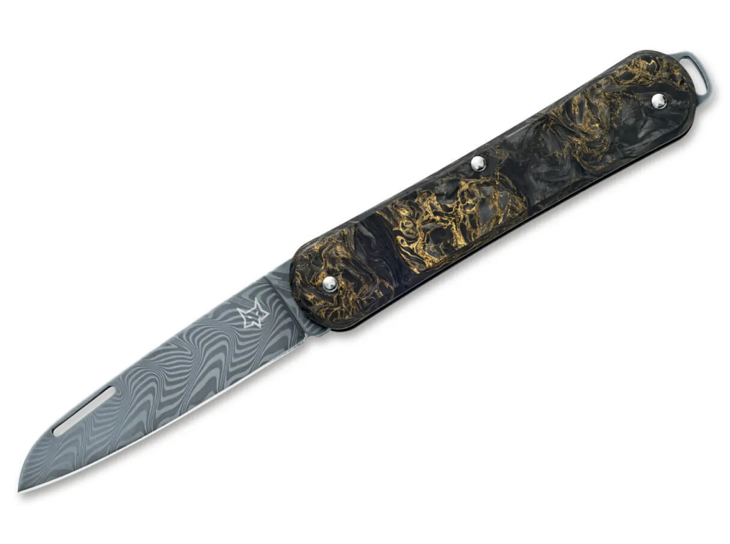 vulpis__limited_dark_matt_0.webp Fox Knives Vulpis 130 Limited Dark Matter Gold CF Damascus